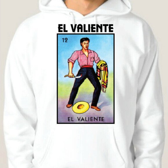 El Valiente Loteria Mexican Bingo Hooded  Short Sleeve Celebration Brave Tee - Picture 1 of 3